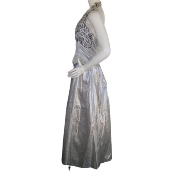JESSICA McCLINTOCK Gown/Dress, XS/S, Silver Lame, Halter, Embellished Bustline - Picture 8 of 14